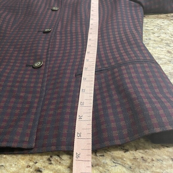 vintage Christian Dior Jacket blazer burgundy gingham pattern 8 shoulder pads - Picture 11 of 12